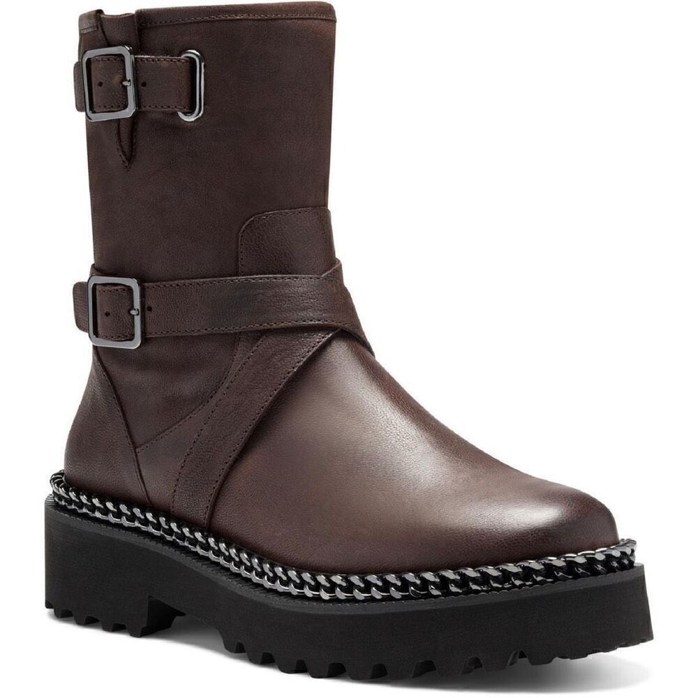 Vince Camuto Womens VCMESSTIA Leather Lug Sole Ankle Boots In Brown